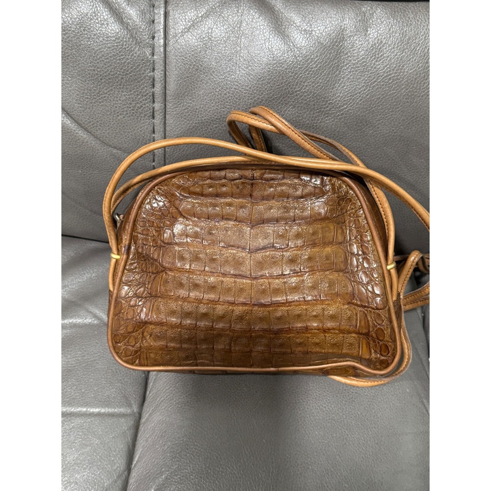 Chloe Paris Brown Crocodile Embossed Leather Crossbody Bag Made in Italy Vintage - Picture 4 of 7